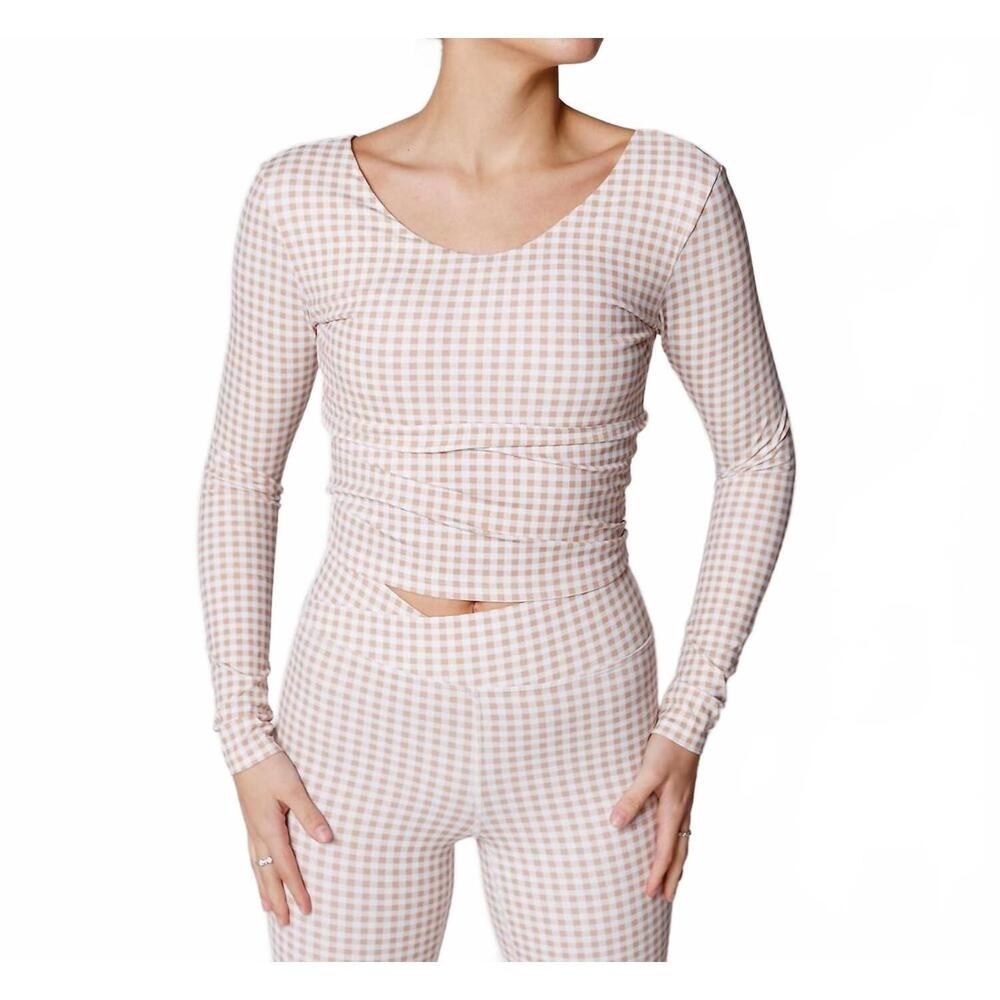 NEW THE HAPPY CAMP3R gingham girlie active top in white